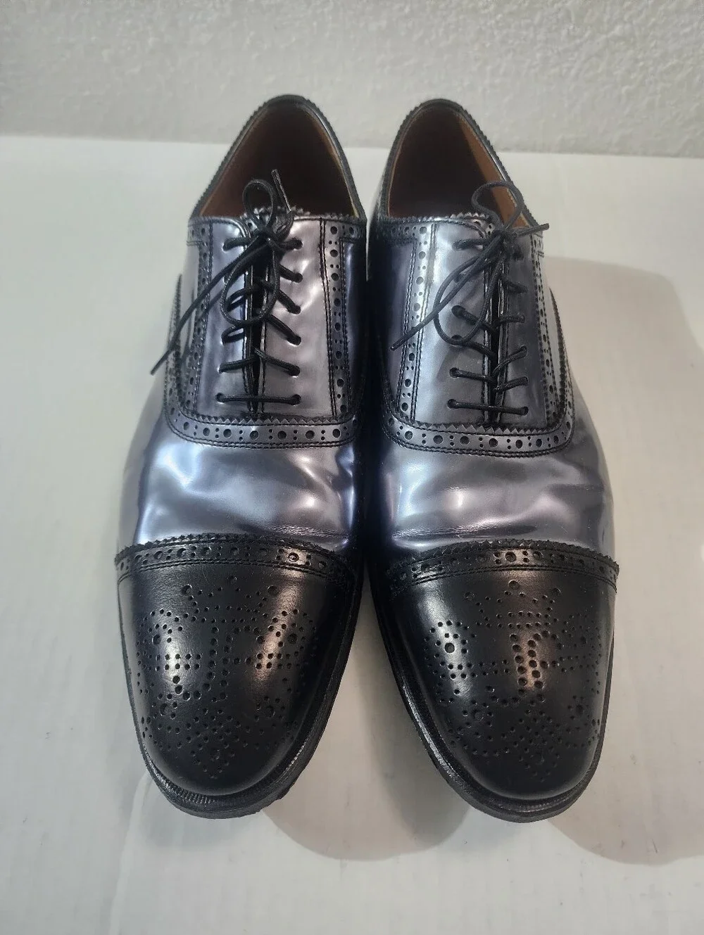 John Fluevog Brandenburg Metallic Black Leather Dress Brogue Oxford Shoes 11